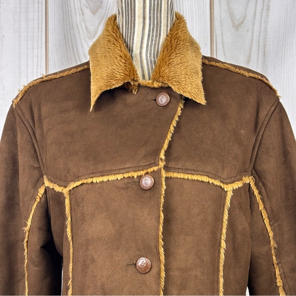 Outback Trading Co Shearling Western Jacket Embroidered Sleeves Brown Size Small - Picture 5 of 16